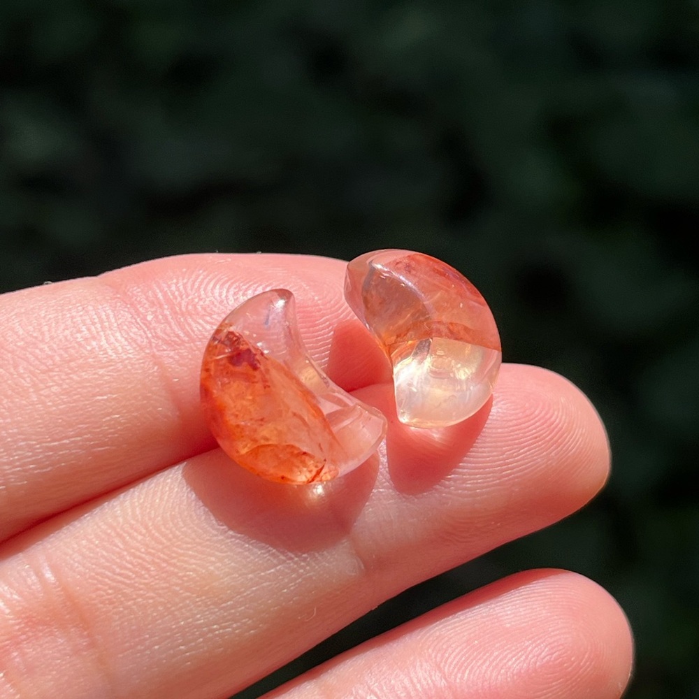 Sterling silver post small fire Quartz moon ear studs